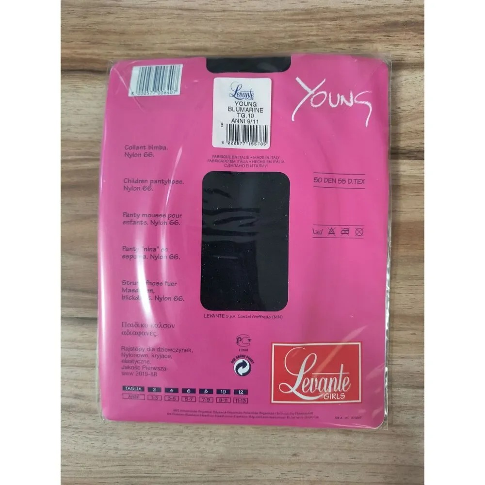Levante Girls Pantyhose Navy Size 10 (Ages 9-11) 50 Denier Opaque Made in Italy